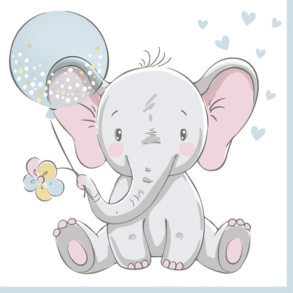 Șervețel - Baby Elephant with Blue Balloon - 33x33 cm 1 Șervețel - Baby Elephant with Blue Balloon - 33x33 cm
