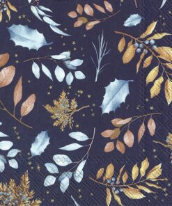Șervețel - Warm Winter Leaves dark blue - 33x33 cm