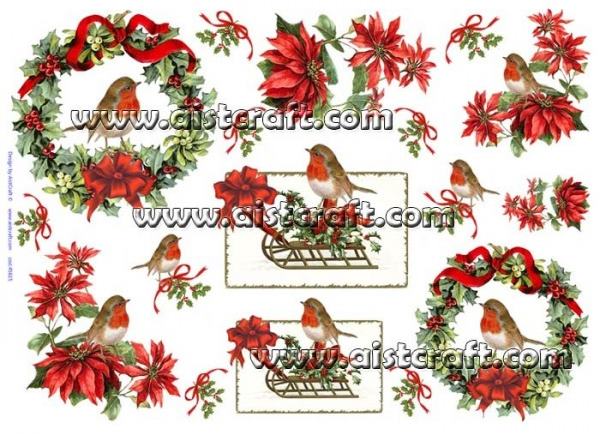 Hârtie de orez - Christmas Poinsettia - A3 2 Hârtie de orez - Christmas Poinsettia - A3 - imagine 2
