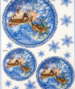 Hârtie de orez - Blue Winter Deer - A4