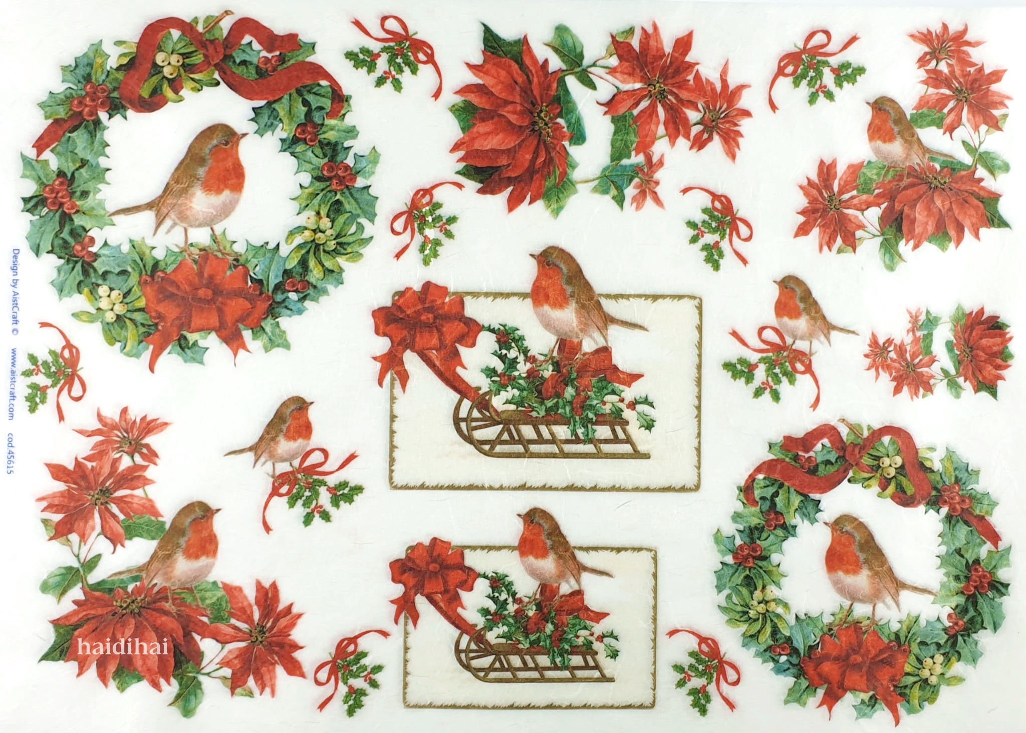 Hârtie de orez - Christmas Poinsettia - A3 1 Hârtie de orez - Christmas Poinsettia - A3