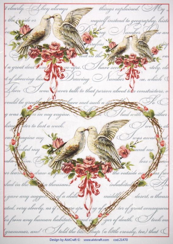 Hârtie de orez – Love birds – A4 1 Hârtie de orez – Love birds – A4