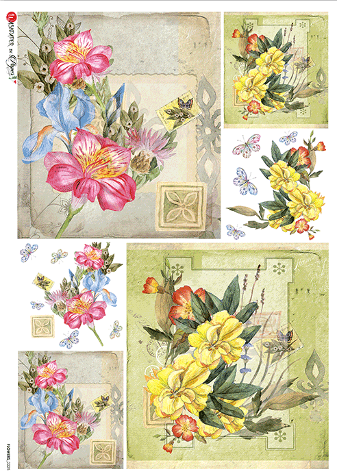Hârtie de orez – Postcard Flowers 3 – A4 1 Hârtie de orez – Postcard Flowers 3 – A4
