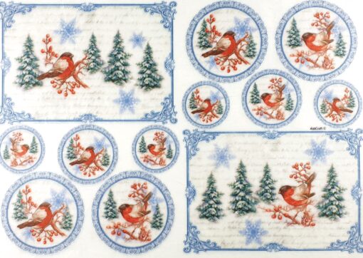 Hârtie de orez - Winter Robin & Christmas - A3 1