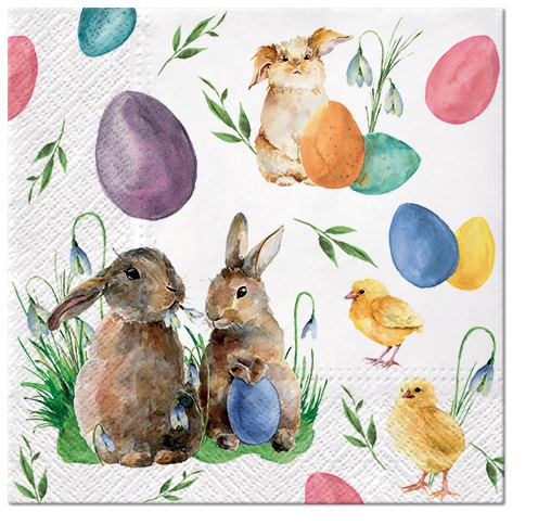Șervețel - Bunnies with Chicken - 33x33 cm 1 Șervețel - Bunnies with Chicken - 33x33 cm