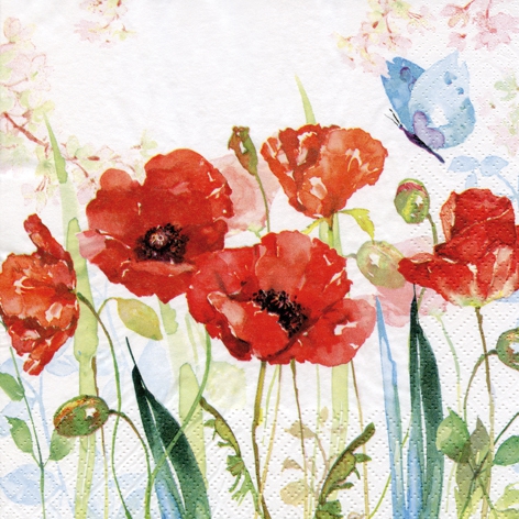 Șervețel -Poppys & Butterfly - 33x33 cm 1 Șervețel -Poppys & Butterfly - 33x33 cm