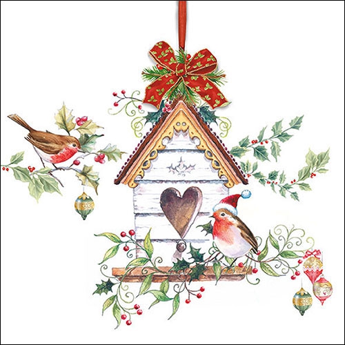 Șervețel -X-Mas Birdhouse - 33x33 cm 1 Șervețel -X-Mas Birdhouse - 33x33 cm