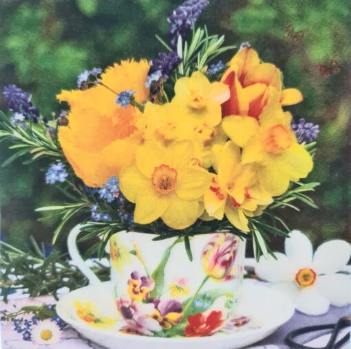 Șervețel - Yellow Bouquet in Vintage Cup - 33x33 cm 1