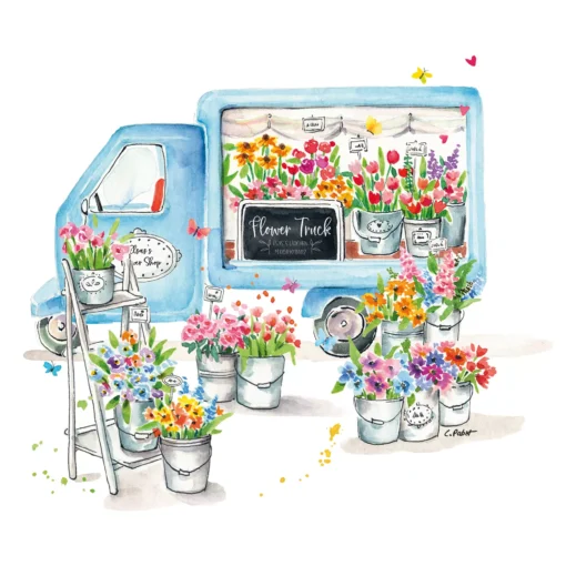 Șervețel – Truck with Flowers – 33×33 cm 1