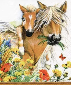 Șervețel - Horses in Summer Meadow - 33x33 cm