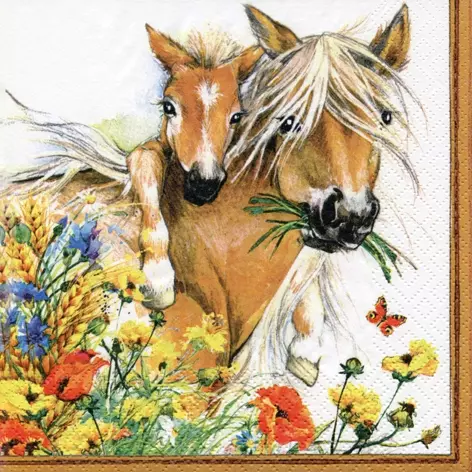 Șervețel - Horses in Summer Meadow - 33x33 cm 1 Șervețel - Horses in Summer Meadow - 33x33 cm