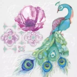 Șervețel - Watercolour Colage with Peacock - 33x33 cm