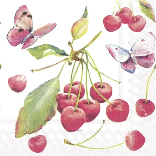 Șervețel – Cherries and Butterfly – 33×33 cm 1