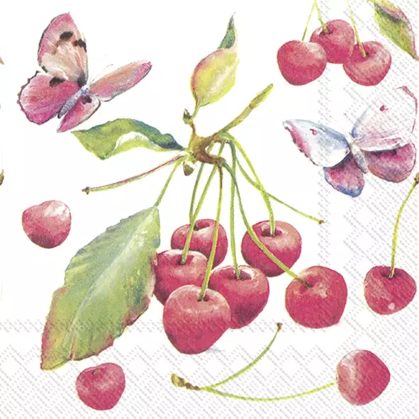 Șervețel – Cherries and Butterfly – 33×33 cm 1 Șervețel – Cherries and Butterfly – 33×33 cm