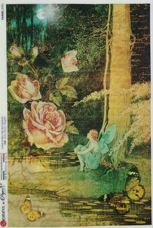 Hârtie de orez - Fairie with Roses - A4 1