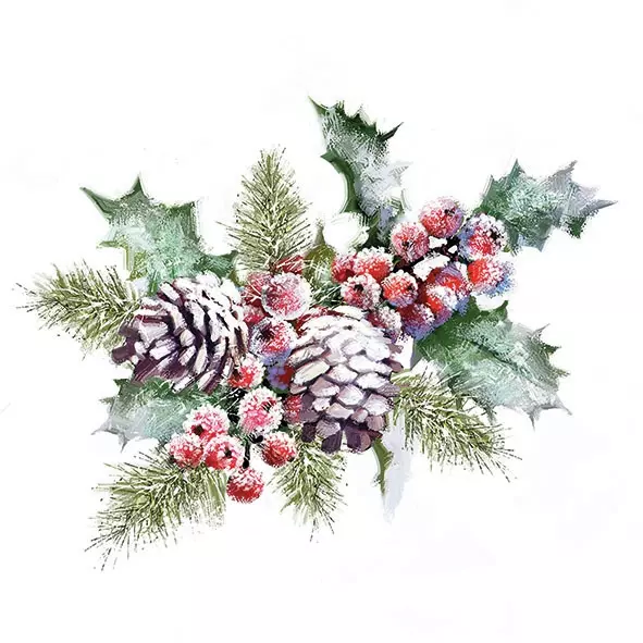 Șervețel - Holly and Berries - 33x33 cm 1 Șervețel - Holly and Berries - 33x33 cm