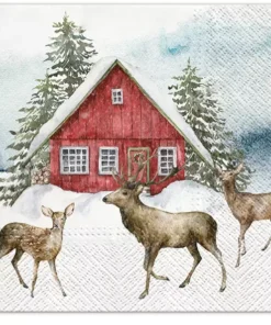 Șervețel - Red house in the snow - 33x33 cm
