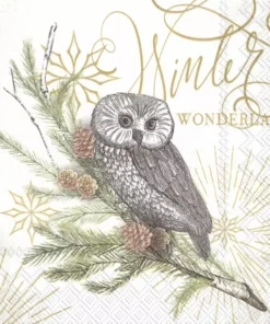 Șervețel - White Xmas Owl - 33x33 cm