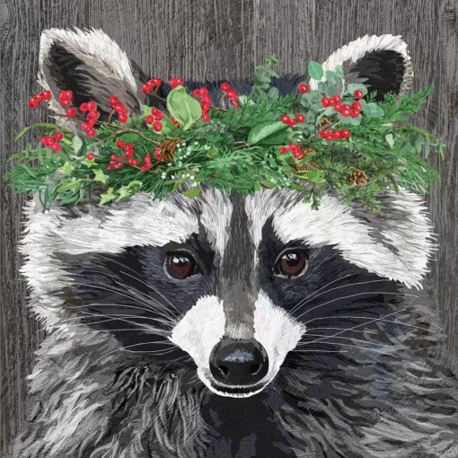 Șervețel - Winter Berry Raccoon - 33x33 cm 1