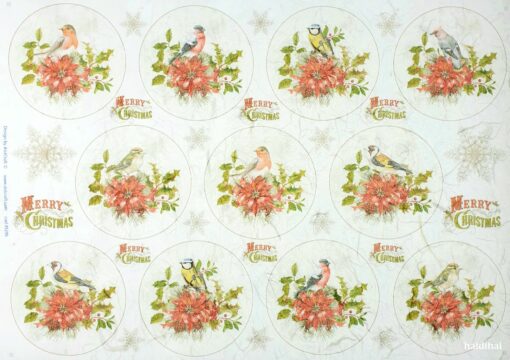 Hârtie de orez - Birds with Poinsettia - 32x45 cm 1