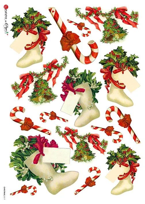 Hârtie de orez - Christmas Candy&Bell - A4 1 Hârtie de orez - Christmas Candy&Bell - A4