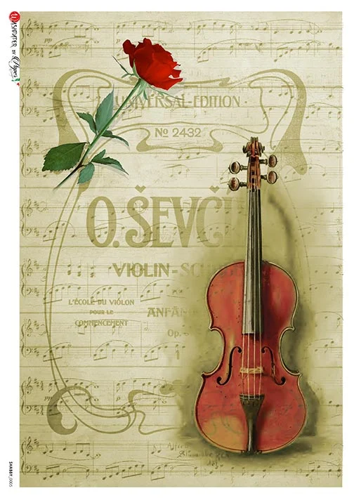 Hârtie de orez - Violin and Rose - A4 1 Hârtie de orez - Violin and Rose - A4