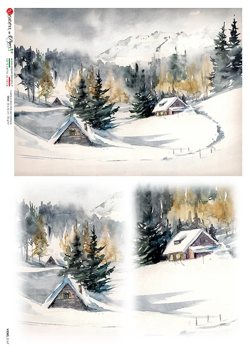 Hârtie de orez - Winter Views aquarelle - A4 1 Hârtie de orez - Winter Views aquarelle - A4