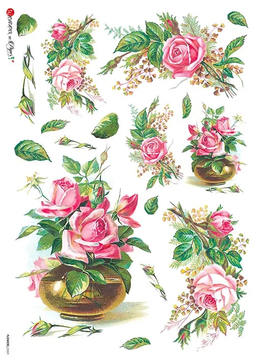 Hârtie de orez – Pink Roses – A4 1 Hârtie de orez – Pink Roses – A4