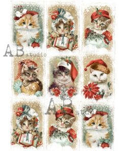 Hârtie de orez - Christmas Cats - A4