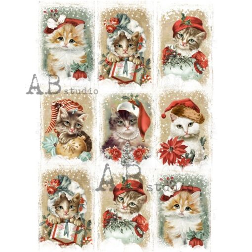 Hârtie de orez - Christmas Cats - A4 1