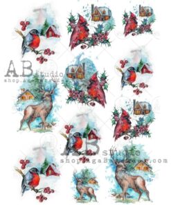 Hârtie de orez - Deer with Red Cardinal - A4