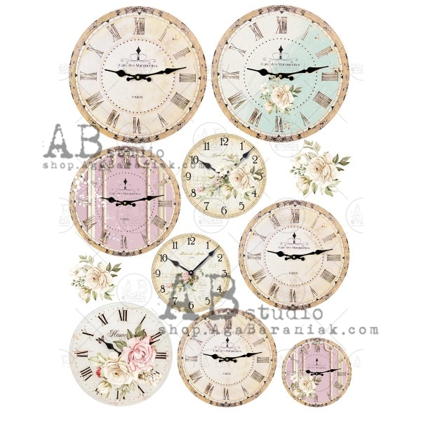 Hârtie de orez - Pastel Watches 2 - A4 1 Hârtie de orez - Pastel Watches 2 - A4