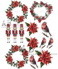 Hârtie de orez - Poinsettia Wreath 2 - A4