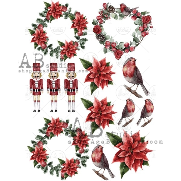 Hârtie de orez - Poinsettia Wreath 2 - A4 1 Hârtie de orez - Poinsettia Wreath 2 - A4