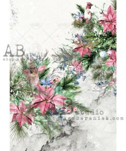 Hârtie de orez - Poinsettia and Berries - A4