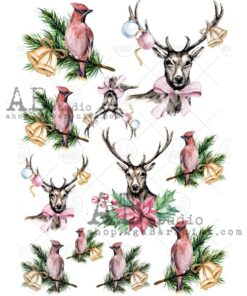 Hârtie de orez - Stags and Red Cardinal - A4