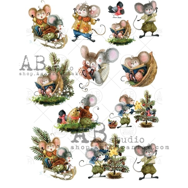 Hârtie de orez - The Mouse Family - A4 1 Hârtie de orez - The Mouse Family - A4