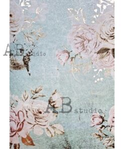Hârtie de orez aurită - Roses flower 1054 - A4