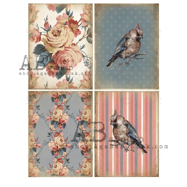 Hârtie de orez - Bird and Flowers - A4 1 Hârtie de orez - Bird and Flowers - A4