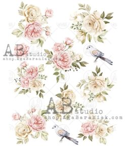 Hârtie de orez - Bird and Roses - A4