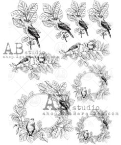 Hârtie de orez - Bird sitting on branches - A4 