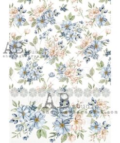 Hârtie de orez - Blue Flowers - A4