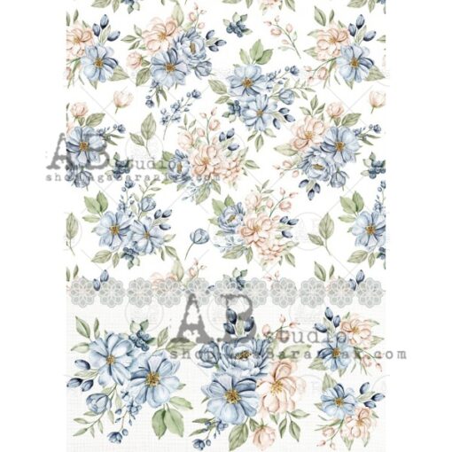 Hârtie de orez - Blue Flowers - A4 1