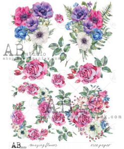 Hârtie de orez - Bouquets of Flowers - A4