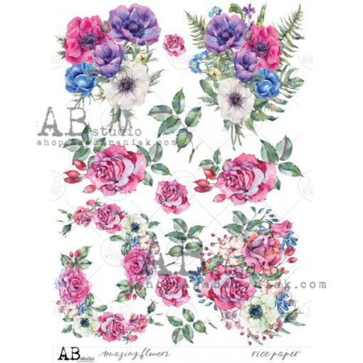 Hârtie de orez - Bouquets of Flowers - A4 1