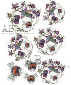 Hârtie de orez - Bumblebee and Blackberry - A4
