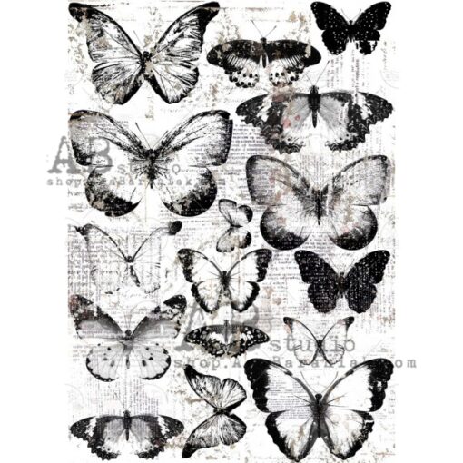 Hârtie de orez - Butterfly black&white - A4 1