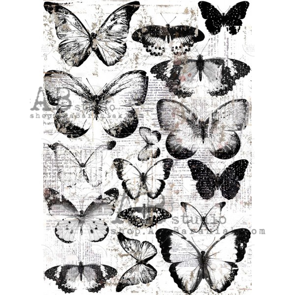 Hârtie de orez - Butterfly black&white - A4 1 Hârtie de orez - Butterfly black&white - A4