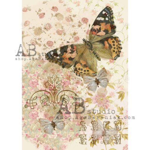 Hârtie de orez - Butterfly vintage - A4  1