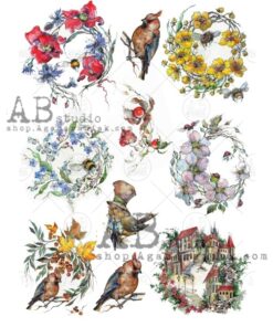 Hârtie de orez - Flowers Wreaths - A4